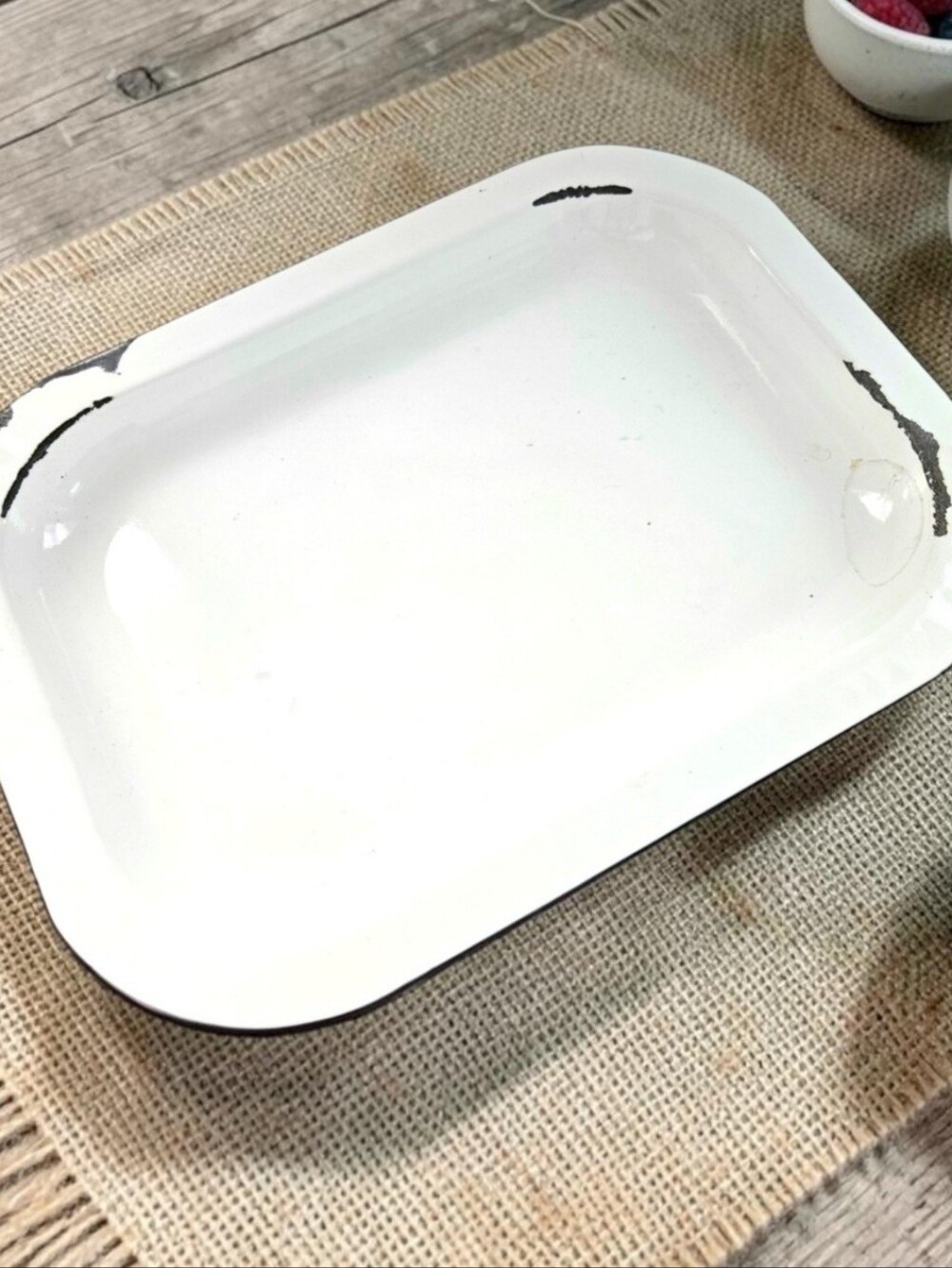 Vintage Chippy White Enamelware Tray Farmhouse Rustic Industrial Cottagecore